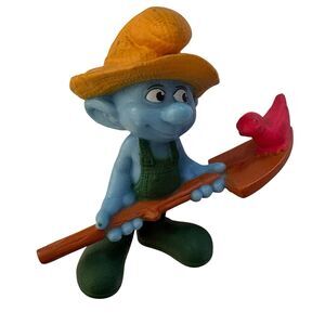 MCDONALDS FARMER SMURF FIGURE HAPPY MEAL TOY THE SMURFS 2011  Shovel Red Bird